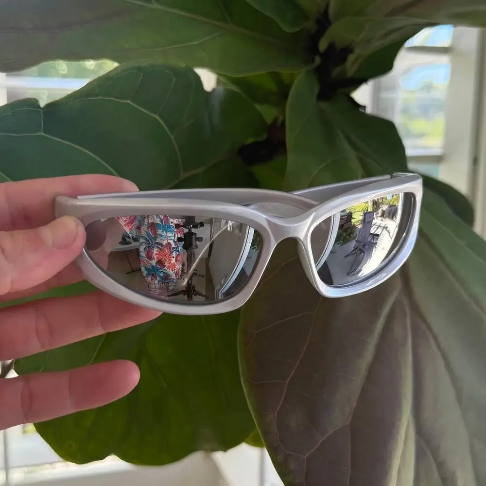Y2K Grey Silver Vintage Sunglasses – Unique Frame Shape, Unisex, UVA UVB, New